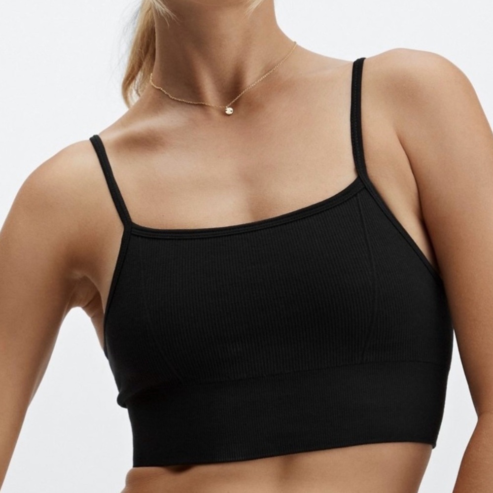FABLETICS Black Kinsley Cloudrib Seamless Bralette Lounge Comfy Bra Top Size XS